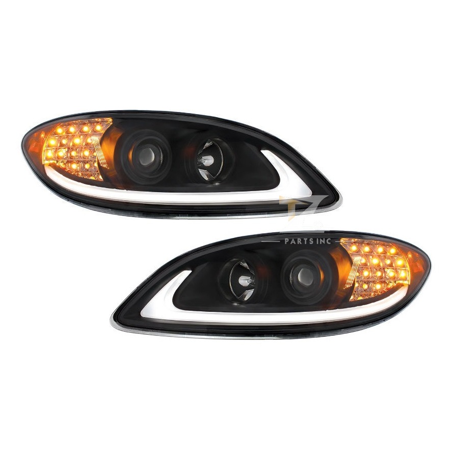 International Prostar Headlight Black Pair LED Light Bar and Turn Signal